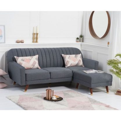 An Image of Corwin Linen Sofa Bed In Grey With Angled Solid Wood Feet