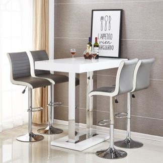 An Image of Caprice Bar Table In White High Gloss With 4 Ritz Grey Stools