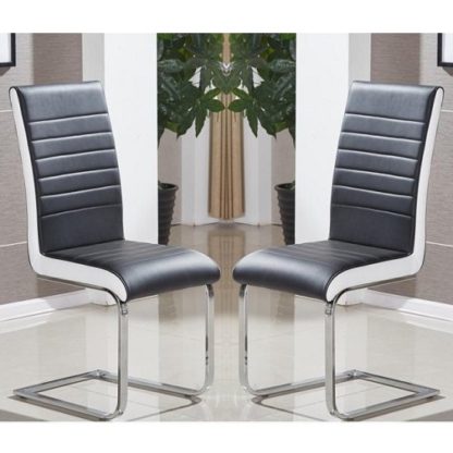 An Image of Symphony Dining Chair In Black And White PU In A Pair