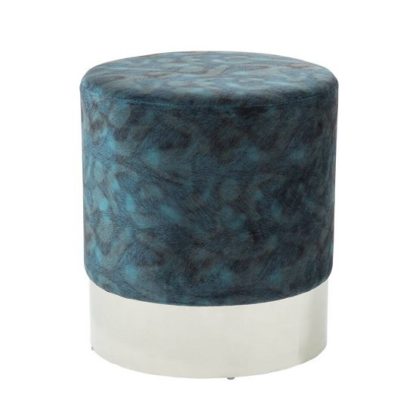 An Image of Aix Stool In Peacock Blue Velvet And Polished Stainless Steel