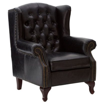 An Image of Sadalmelik Leather Scroll Armchair In Black