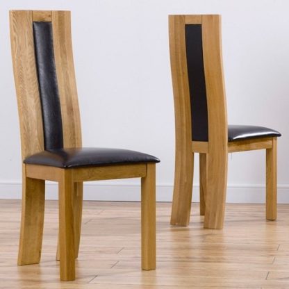 An Image of Marila Dining Chair In Brown PU With Solid Oak Frame In A Pair
