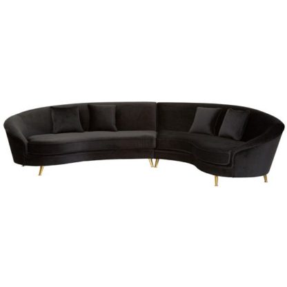 An Image of Musica Velvet 5 Seater Curved Corner Sofa In Black