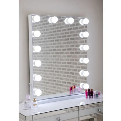 62b0d33e6a646706e40ac2740e639566a2d7fca4a6f1604b01b4f2d91ed2b16b.jpg An Image of Hollywood Portrait Dressing Mirror With White High Gloss Frame