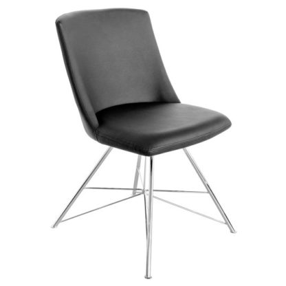 An Image of Bexley Black Leather Dining Chair With Slick Metal Frame