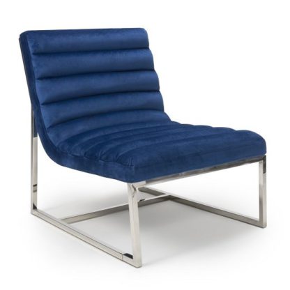 62bd23422e8a329603360a0f082df7c1a6e641dd08ed5a0ecd8890274850dcde.jpg An Image of Raya Brushed Vevlet Armchair In Blue With Stainless Steel Frame