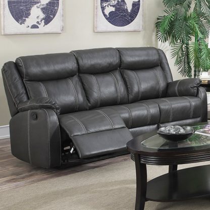 An Image of Leeds LeatherLux And PU Recliner 3 Seater Sofa In Gun Metal