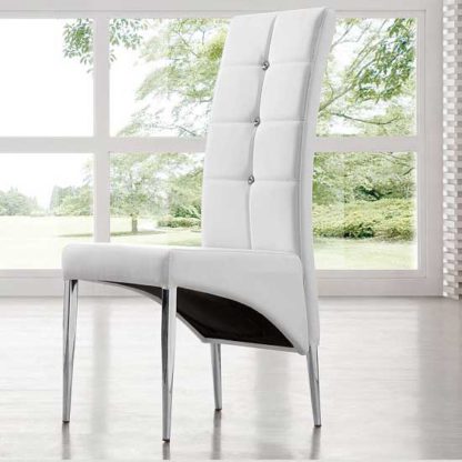 62e02cb6e5fb968bb0565f92dd40015294756956ce133eaec988c54812397cd7.jpg An Image of Vesta Studded Faux Leather Dining Room Chair in White
