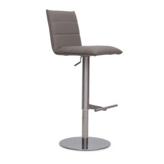 An Image of Verlo Bar Stool In Taupe PU With Brushed Stainless Steel Base