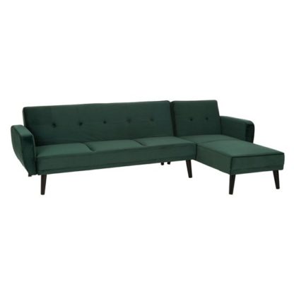 An Image of Phecda Polyester Velvet 3 Seater Sofa Bed In Green