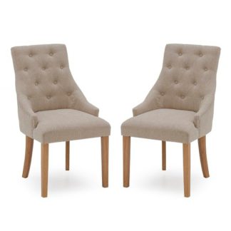 An Image of Vanille Linen Dining Chair In Beige With Oak Legs In A Pair