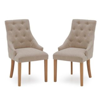 An Image of Vanille Linen Dining Chair In Beige With Oak Legs In A Pair