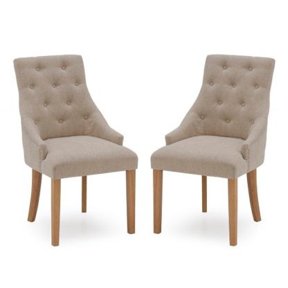 An Image of Vanille Linen Dining Chair In Beige With Oak Legs In A Pair