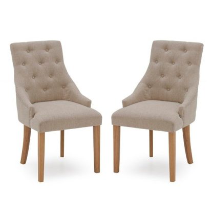 6341099d40b111ed16f71cc94d40cff78cae0d03269a21368369e78ac9962bde.jpg An Image of Vanille Linen Dining Chair In Beige With Oak Legs In A Pair
