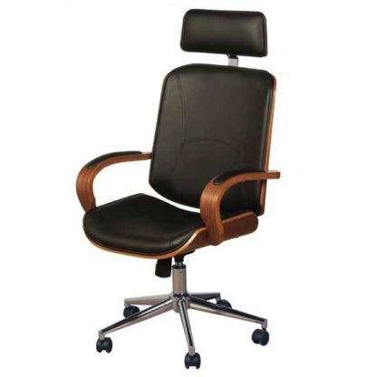 An Image of Loire Office Chair In Black Faux Leather With Walnut Frame