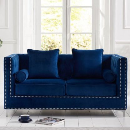 63b0e0e1f0e68d391efe68f65f2951a7180be70f070e1bc2f6b96aeae0a0b5c7.jpg An Image of Mulberry Modern Fabric 2 Seater Sofa In Blue Velvet