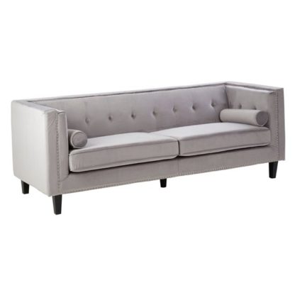 An Image of Algedi Velvet 3 Seater Sofa In Grey
