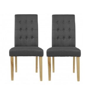 An Image of Heskin Dining Chair In Grey Linen Style Fabric in A Pair