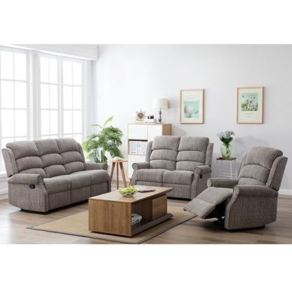 63ef7125e7a12a25ef50fe40e0ed1103377fd40776859f886cd7cdb835e11177.jpg An Image of Curtis Fabric Recliner Sofa Suite In Latte