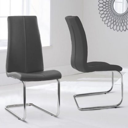 An Image of Naos Grey PU Leather Dining Chairs In Pair With Hooped Leg