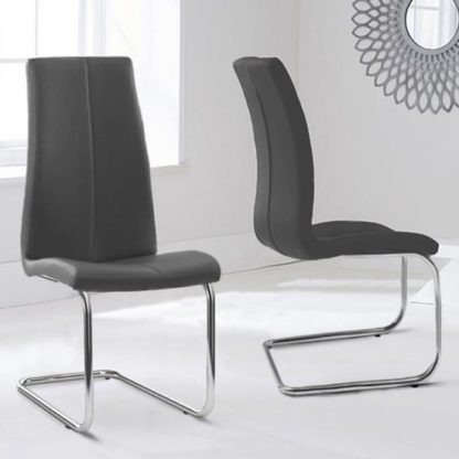 64c2a6f4ecd2e1169ec2b44b6827558b91d0ec6a7819ff4c9c29d83c008fbd4f.jpg An Image of Naos Grey PU Leather Dining Chairs In Pair With Hooped Leg