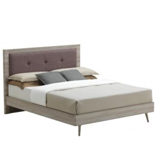 An Image of Rufford Wooden King Size Bed In Grey Oak Effect And Mocca Fabric