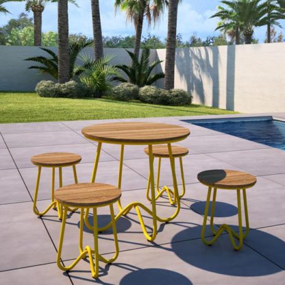 650f6d947b4e7f65bc7ecb27f15113a44abaea7a59f17cc7b72dad9f37a7ac36.jpg An Image of Novogratz Bobbi Bistro Set In Yellow With 4 Stools