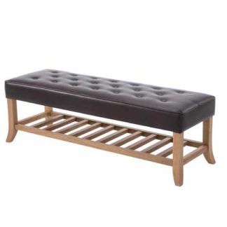 An Image of Princeton Dining Bench In Brown Faux Leather With Wooden Legs