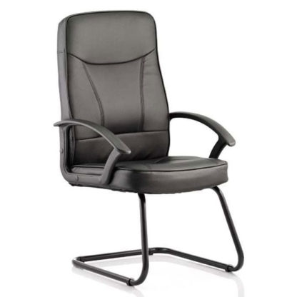 An Image of Blitz Leather Cantilever Visitor Chair In Black With Arms