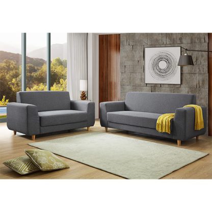 6589a8260be7f980d3e534164e92baae9166c5348fad25031c93d5f2a93e0f00.jpg An Image of Fida Fabric 2 Seater And 3 Seater Sofa Suite In Dark Grey