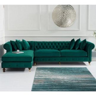 An Image of Nesta Chesterfield Left Corner Sofa In Green Velvet