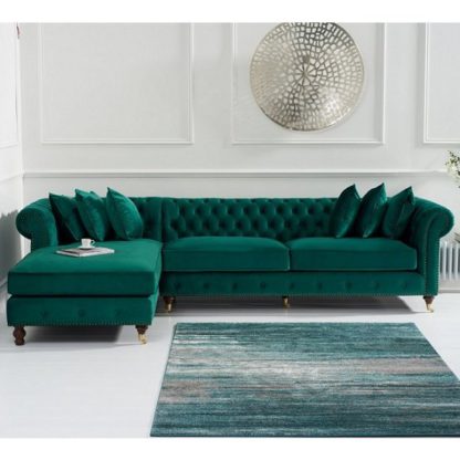 65dd9c73cfaae2318bfaf1255ff4c4cbb34054790e3f06c60528036ab2a3491a.jpg An Image of Nesta Chesterfield Left Corner Sofa In Green Velvet