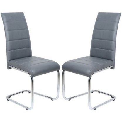 An Image of Daryl Dining Chair In Grey PU Leather in A Pair