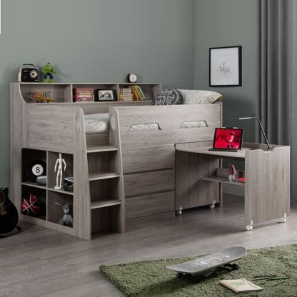 An Image of Fenton Midsleeper Children Bed In Grey Oak With Storage And Desk
