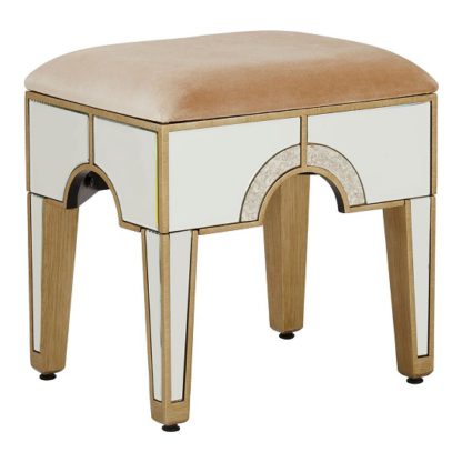 An Image of Antibes Mirrored Glass Stool In Champagne Fabric