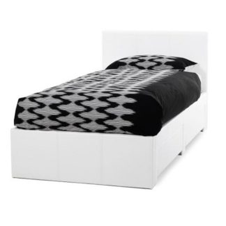An Image of Lanolin Single Bed In White Faux Leather With 2 Drawers
