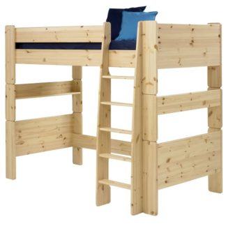 An Image of Pathos Wooden High Sleeper Bed In Pine With Ladder