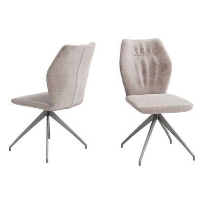 An Image of Sena Mink Velvet Fabric Dining Chairs In Pair