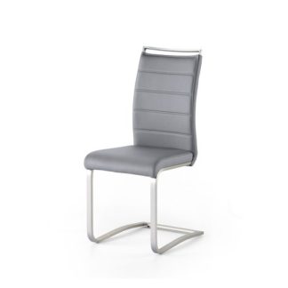 An Image of Scala Dining Chair In Grey PU With Brushed Stainless Steel Legs