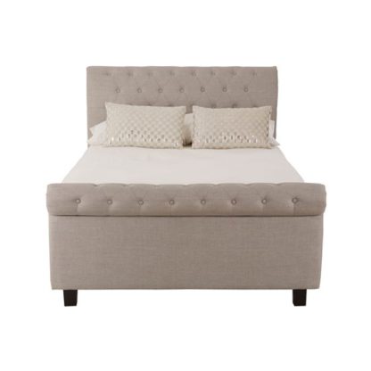 An Image of Lionrock Wooden Double Ottoman Bed In Light Grey