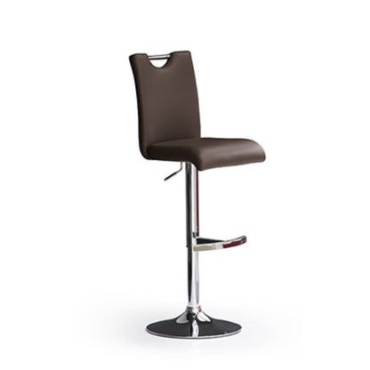 672dd27b6fe6d90d87e12dda4f64c7858e9a2d3505cc913c459fc9adb3b005ee.jpg An Image of Bardo Brown Bar Stool In Faux Leather With Round Chrome Base