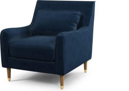 An Image of Content by Terence Conran Oksana Armchair, Plush Indigo Velvet with Light Wood Brass Leg