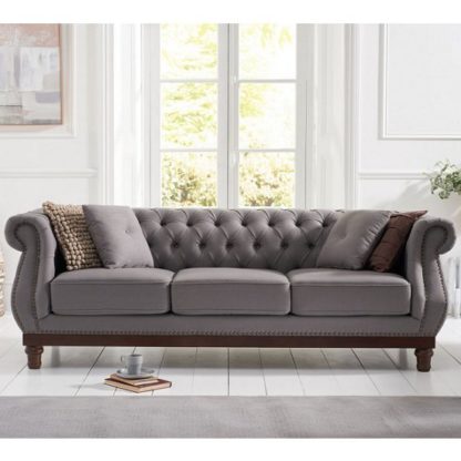 An Image of Ruskin 3 Seater Sofa In Grey Linen With Dark Ash Legs