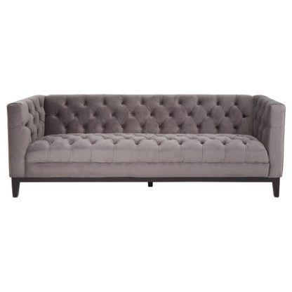 An Image of Elgafar Soft Velvet Three Seater Sofa In Grey With Black Feet