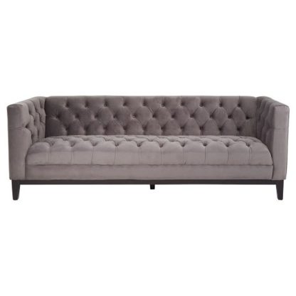 678464814c31c8e2f08c7dc06eb69a55bcfc0129a964ba87636a84d4bc6a7a92.jpg An Image of Elgafar Soft Velvet Three Seater Sofa In Grey With Black Feet