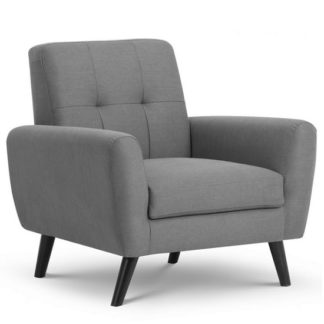 An Image of Aldonia Fabric Arm Chair In Mid Grey Linen With Wooden Legs