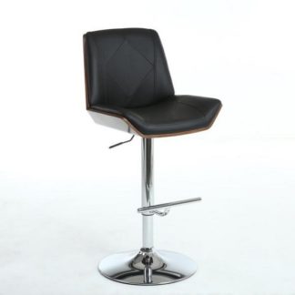 An Image of Avalon Bar Stool In Black PU And Walnut With Chrome Base
