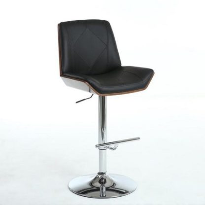 67d2224ceecdbf548862a7b1f1eae7158ff727a476f55083c12fdb65ccb0d30b.jpg An Image of Avalon Bar Stool In Black PU And Walnut With Chrome Base