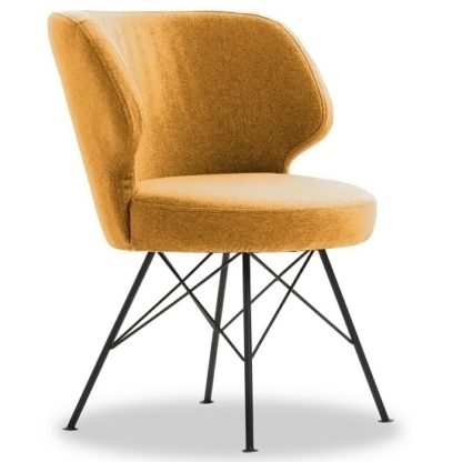 An Image of Blokty Modern Fabric Accent Chair In Mustard With Metal Legs