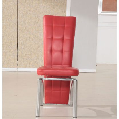 6811efb92283393e6d21963638a2d83589b9a18da41e46fd66f48b50db9e3d3f.jpg An Image of Ravenna Red Faux Leather Dining Room Chair